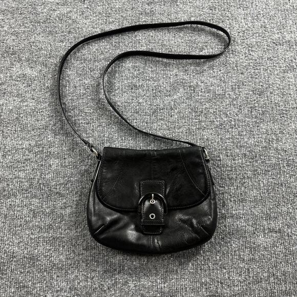 Vintage Coach Soho Crossbody Soft Black Leather Buckle Flap Purse - Picture 1 of 15
